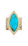 Jacquie Aiche 14k Yellow Gold Diamond Turquoise Ring In Blue