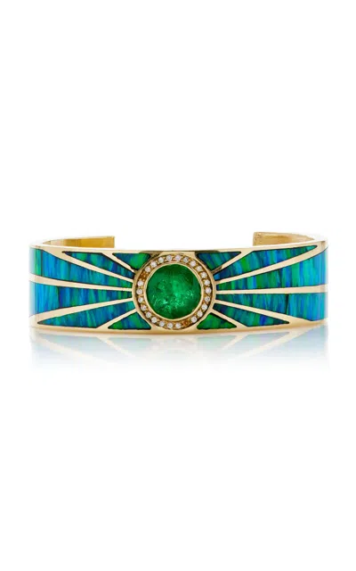Jacquie Aiche 14k Yellow Gold Emerald; Opal Cuff In Green