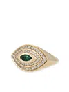 Jacquie Aiche 14k Yellow Gold Halo Eye Diamond And Emerald Ring In Yellow Gold
