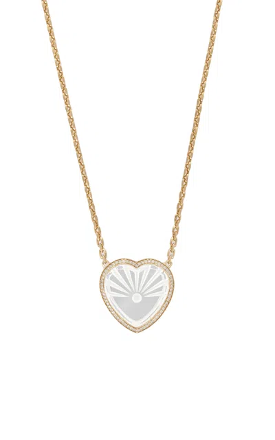 Jacquie Aiche 14k Yellow Gold Large Heart Pave Dia Carved Sunshine Clear Quartz Moe Chain Necklace