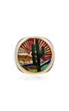 Jacquie Aiche 14k Yellow Gold Large Round Desert Scene Multi Gemstone Inlay Ring With Chevron Sides In Orange