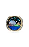Jacquie Aiche 14k Yellow Gold Large Round Onyx; Opal; Mop; Lapis; Malachite Scenic Galaxy Chevron Sides Inlay Ring In Blue