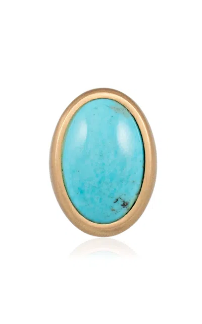 Jacquie Aiche 14k Yellow Gold Large Smooth Oval Turquoise Bezel Satin Finish Ring In Blue