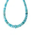 Jacquie Aiche 14k Yellow Gold Medium Graduated Smooth Turquoise With Brown Specks Beaded Necklace In Blue