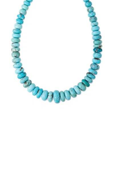 Jacquie Aiche 14k Yellow Gold Medium Graduated Smooth Turquoise With Brown Specks Beaded Necklace In Blue
