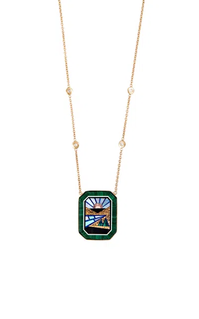 Jacquie Aiche 14k Yellow Gold Octagon Scenic Inlay 4 Dia Necklace In Green