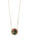 Jacquie Aiche 14k Yellow Gold Pave Round Desert Scene Multi Gemstone Inlay 6 Dia Necklace In Green