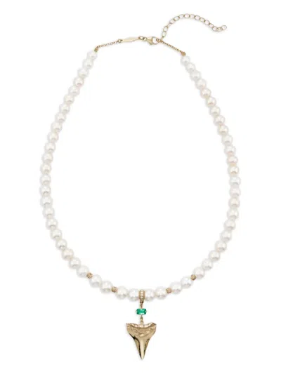 Jacquie Aiche 14k Yellow Gold Shark Tooth Emerald And Diamondecklace In White