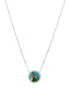 Jacquie Aiche 14k Yellow Gold Small Pave Dia Pyramid Scenic Multi Gemstone Inlay 4 Dia Necklace In Green