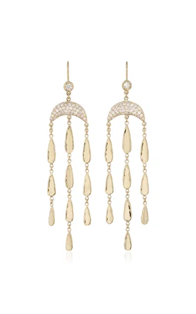 Jacquie Aiche 14k Yellow Gold Sophia + Pave Dia Crescent Moon Graduated Hammered Teardrop Chandelier Earrings In Gold