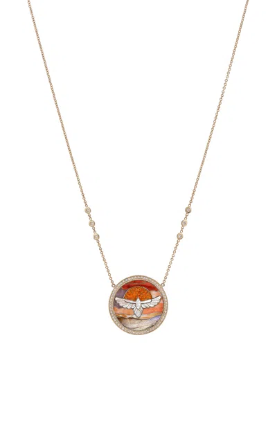 Jacquie Aiche 14k Yellow Gold Thunderbird Inlay Necklace In Pink