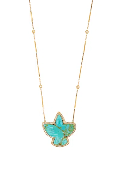 Jacquie Aiche 14k Yellow Gold Turquoise Thunderbird Necklace In Blue