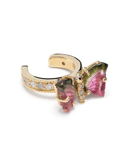 Jacquie Aiche 14kt Yellow Gold Watermelon Butterfly Tourmaline Ear Cuff