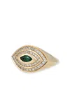 Jacquie Aiche 14k Yellow Gold Halo Eye Diamond And Emerald Ring In Gold