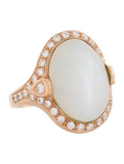 Pre-owned Jacquie Aiche 18k Cat's Eye Moonstone & Diamond Cocktail Ring In Multi