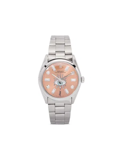 Jacquie Aiche Customised Rolex Oyster Perpetual Evil Eye 33mm In Brown