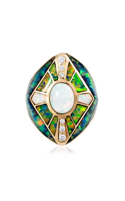 Jacquie Aiche Kite Shield 14k Yellow Gold Opal Ring In Green