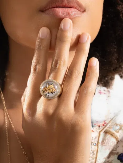 Jacquie Aiche Mother Of Pearl And Diamond Leopard Ring In Gold