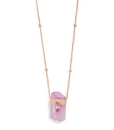 Jacquie Aiche Rose Gold, Diamond, Kunzite And Crystal One-of-a-kind Necklace