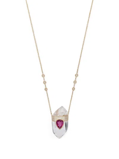 Jacquie Aiche Tear Quartz And Tourmaline Necklace In Gold