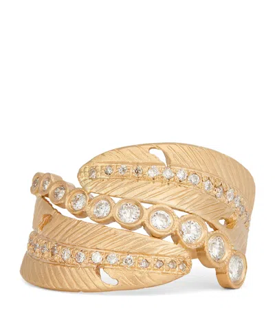 Jacquie Aiche Yellow Gold And Diamond Feather Wrap Ring