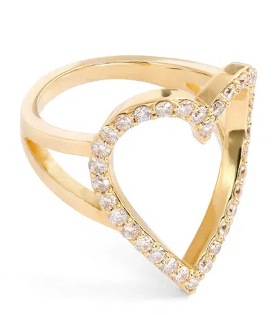 Jacquie Aiche Yellow Gold And Diamond Heart Pinky Ring (size 4)