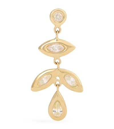 Jacquie Aiche Yellow Gold And Diamond Petal Single Drop Earring
