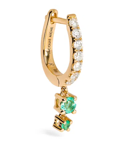 Jacquie Aiche Yellow Gold, Diamond And Emerald Mini Hoop Single Earring
