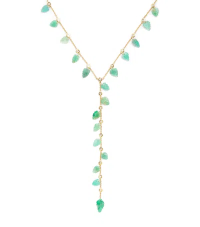 Jacquie Aiche Yellow Gold, Diamond And Emerald Shaker Leaf Necklace