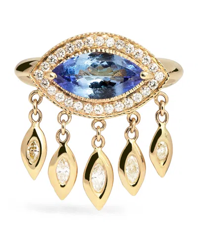 Jacquie Aiche Yellow Gold, Diamond And Tanzanite Evil Eye Shaker Ring