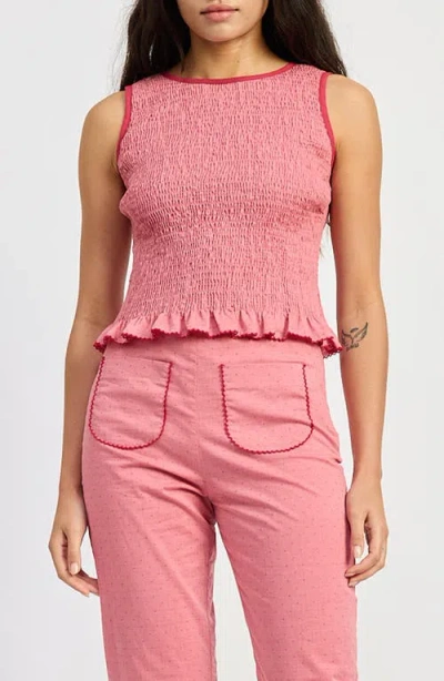 Jacquie The Label Ada Bow Back Smocked Sleeveless Top In Pink