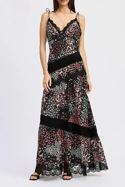 Jacquie The Label Amalia Asymmetric Lace Trim Maxi Dress In Black, Women's At Urban Outfitters