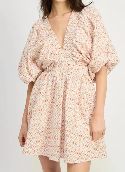 Jacquie The Label Annabelle Bubble Sleeve Mini Dress In Pink/red In Neutral