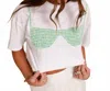 Jacquie The Label Bondi Smocked Graphic Bikini Top Shirt In White In White