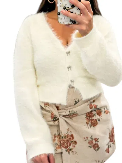 Jacquie The Label Bows & Bliss Faux Fur Cardigan In Cream In White