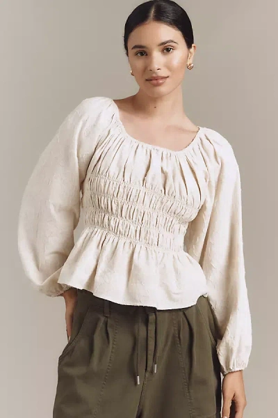 Jacquie The Label Cassandra Linen Blend Long-sleeve Top In Neutral