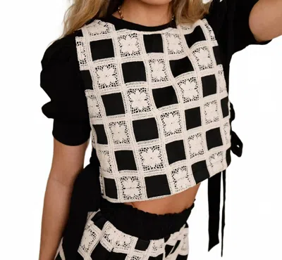 Jacquie The Label Chelsea Crochet Side Tie Top In Black/ White