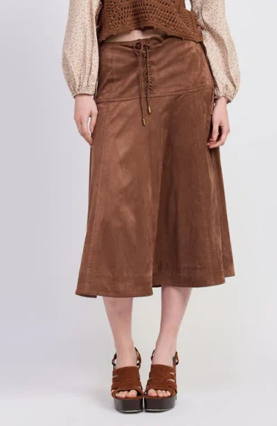 Jacquie The Label Cordelia Lace-up Faux Suede Skirt In Brown