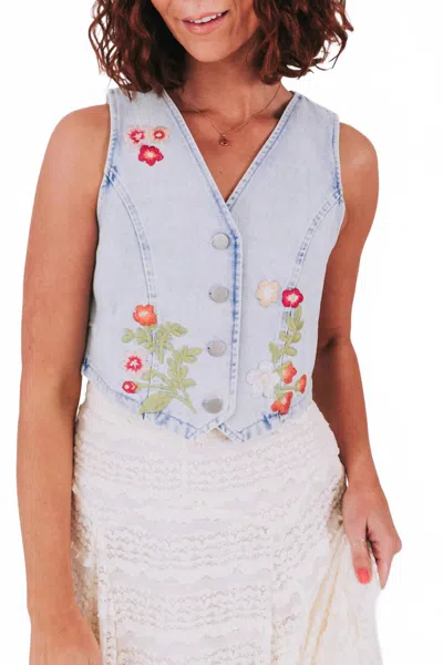 Jacquie The Label Denim Embroidered Vest In Light Denim