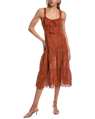 Jacquie The Label Take Her Everywhere Eyelet Corset Midid Dress In Terracotta In Brown