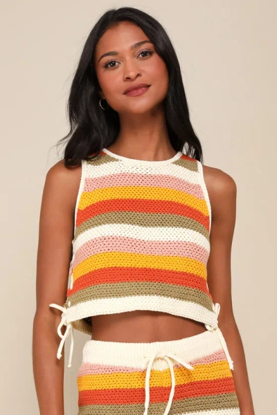 Jacquie The Label Effortlessly Nice Multi Striped Crochet Side-tie Sleeveless Top