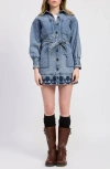 Jacquie The Label Elodie Embroidered Long Sleeve Denim Minidress In Blue