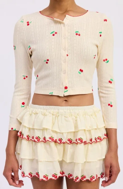 Jacquie The Label Embroidered Cotton Pointelle Cardigan In White