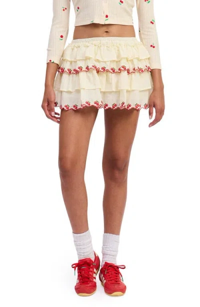 Jacquie The Label Embroidered Tiered Miniskirt In Multi