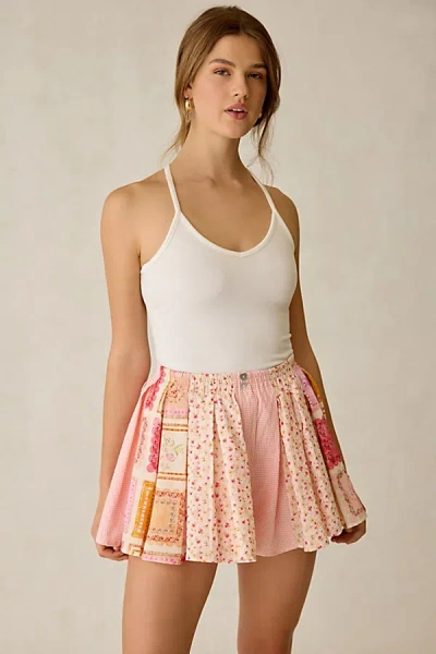 Jacquie The Label Esmeralda Patchwork Mixed Media Pleated Short In Pink, Women's At Urban Outfitters