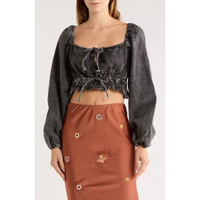 Jacquie The Label Esther Crop Denim Top In Gray