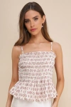 Jacquie The Label Ever Trendy Beige Paisley Print Pearl Smocked Tank Top In Beige