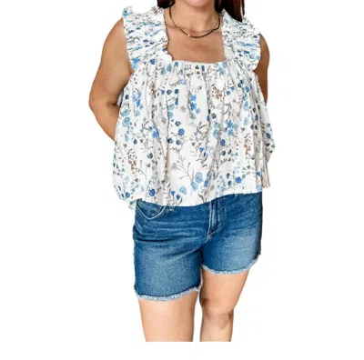 Jacquie The Label Floral Ruffle Sleeve Blouse In White Multi