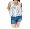 Jacquie The Label Floral Ruffle Sleeve Blouse In White Multi In Multi