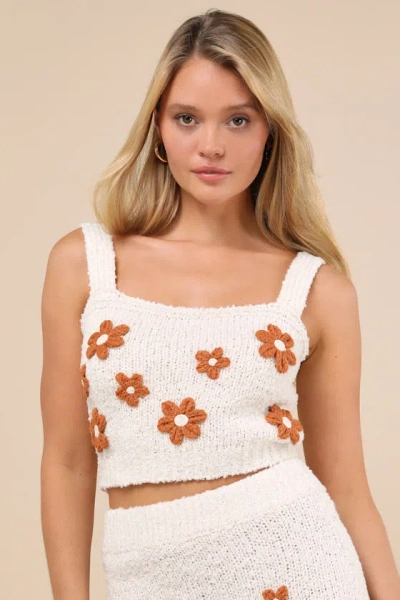 Jacquie The Label Flouret Cream 3d Floral Sweater Tank Top In White